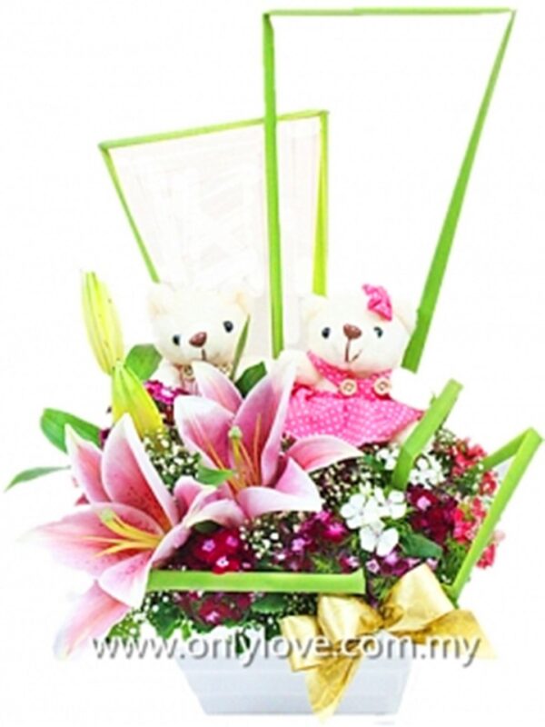 TA16 Lilies Couple Teddy White Vase – Florist Subang Jaya
