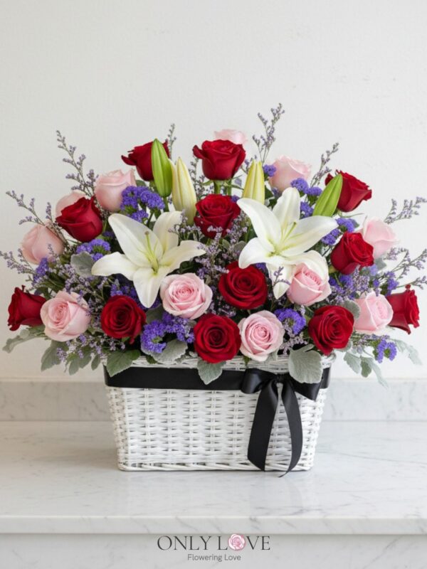 B47 Rose & Lilies Flower Basket – Florist Cyberjaya