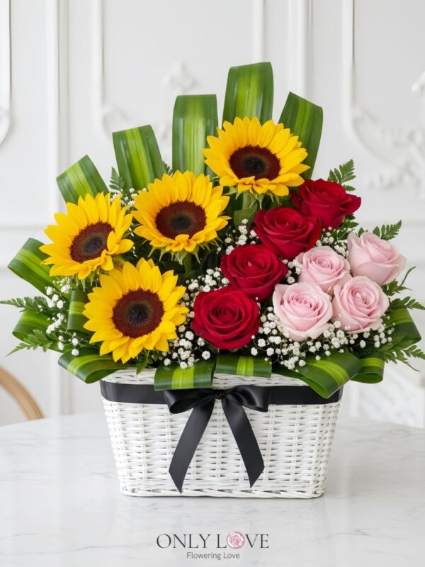 B03 Sunflower & Roses Flower Basket