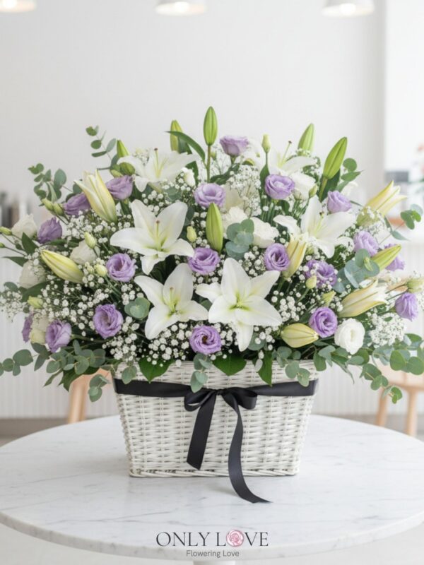 B04 Lilies Eustoma Flower Basket