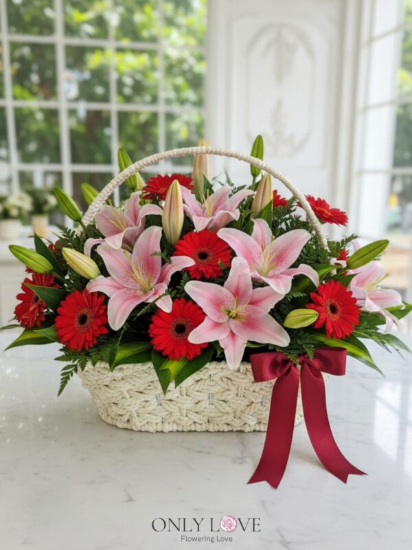 B14 Lilies & Gerbera Flower Basket