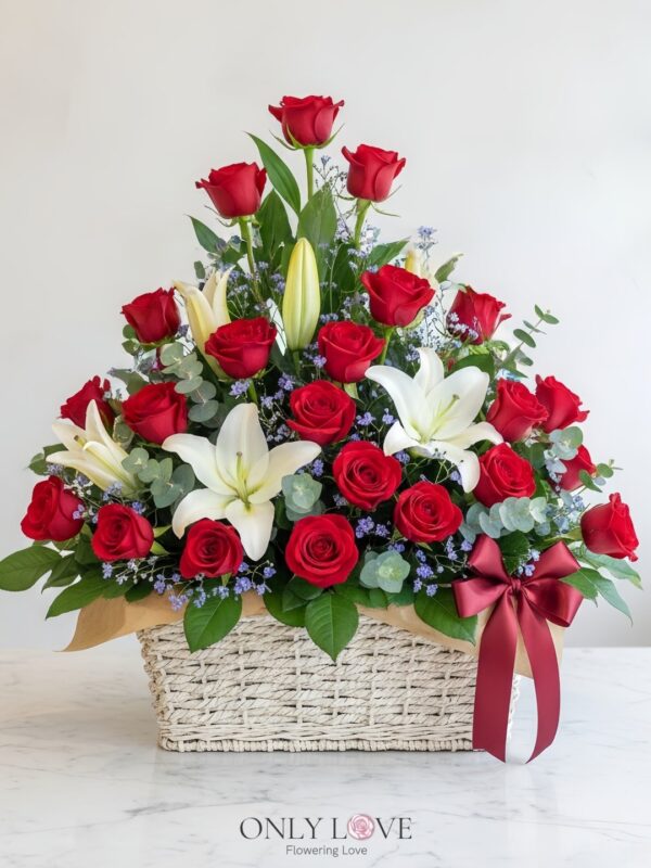 B15 Rose & Lilies Flower Basket