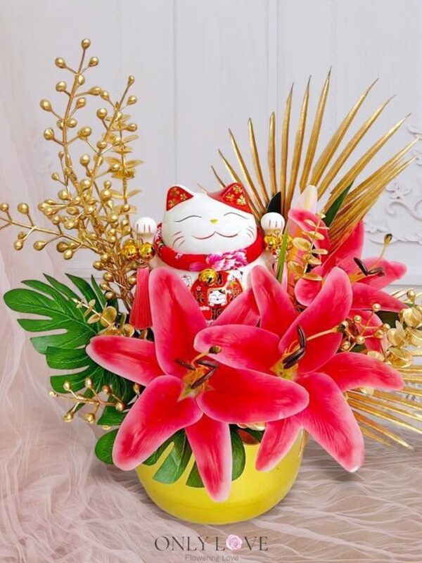 AB18 Fortune Cat Artificial Flower Golden Vase – Florist Pandan Indah