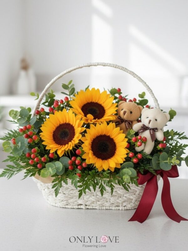 B22 Sunflower Teddy Bear Flower Basket – Florist Kuala Lumpur