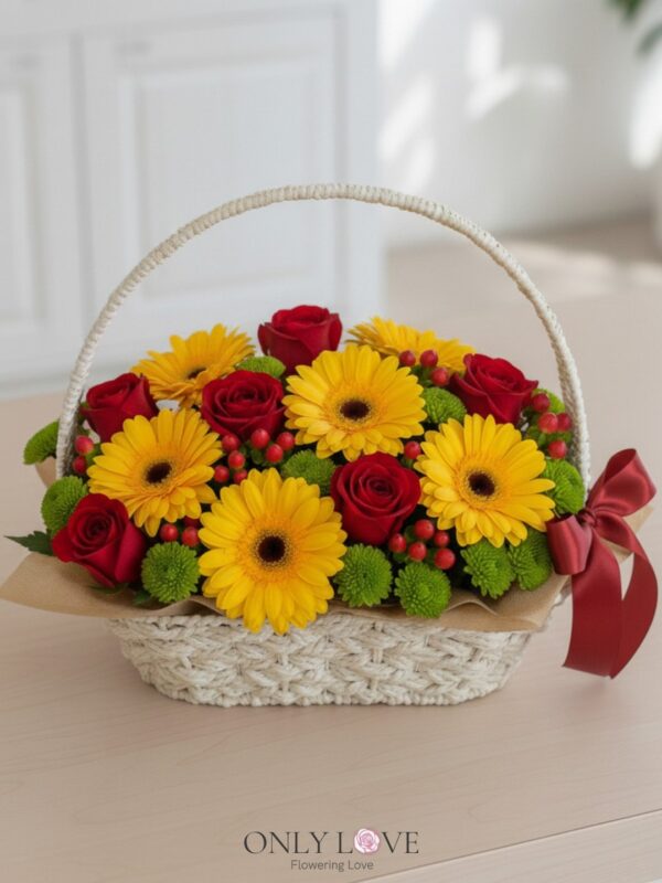 B34 Gerbera & Roses Flower Basket – Florist Kajang