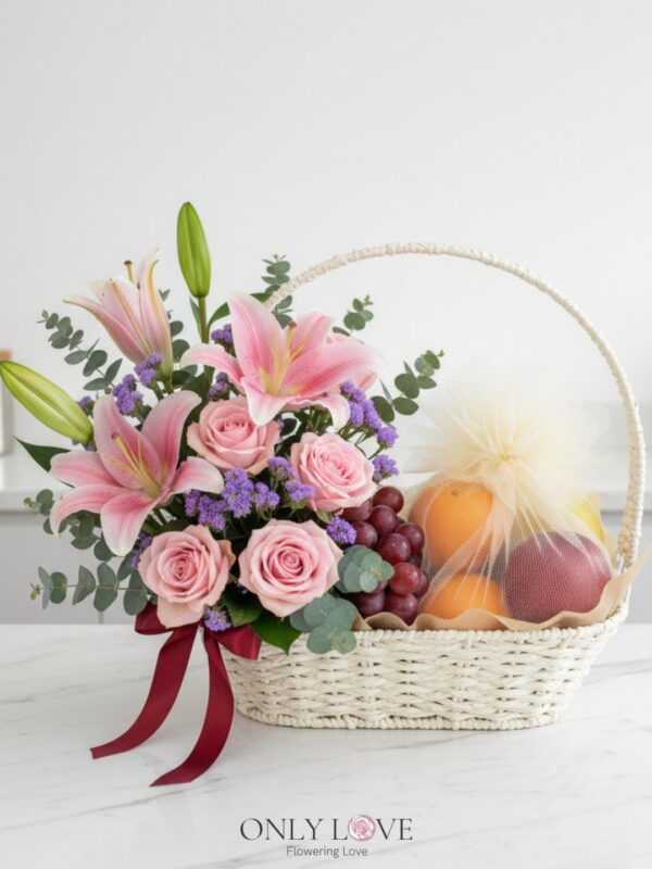 F37 Lilies Roses & Fruits Basket – Florist Old Klang Road