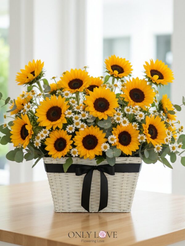 B63 Sunflower Chamomile Flower Basket – Florist Sungai Buloh