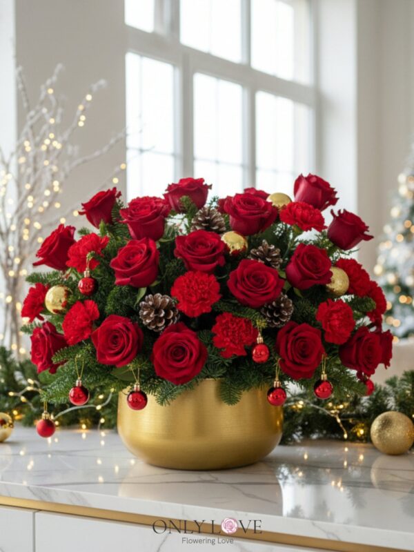 CM027 Rose Christmas Golden Vase – Florist Setapak
