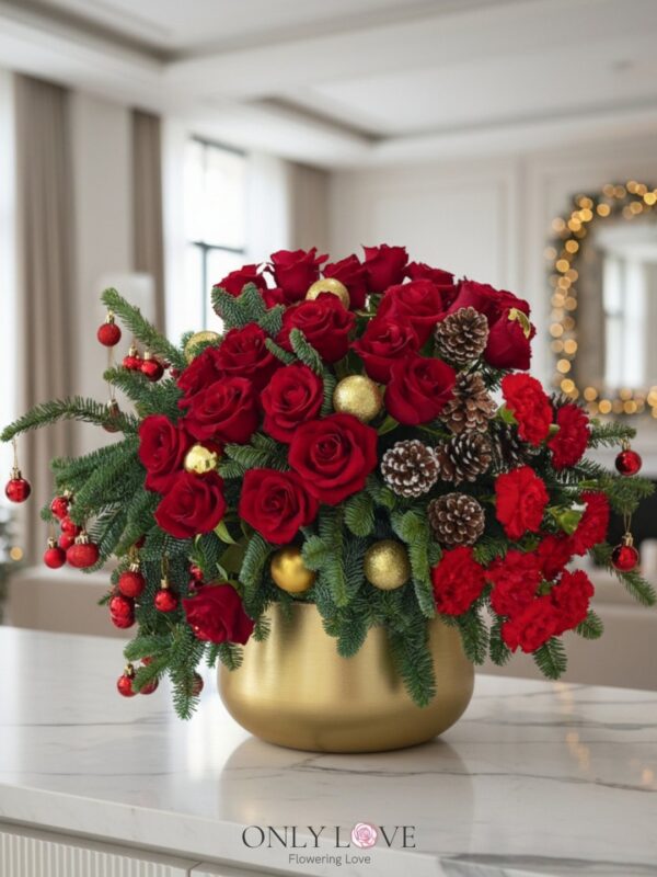 CM028 Rose Christmas Golden Vase – Florist Bukit Bintang