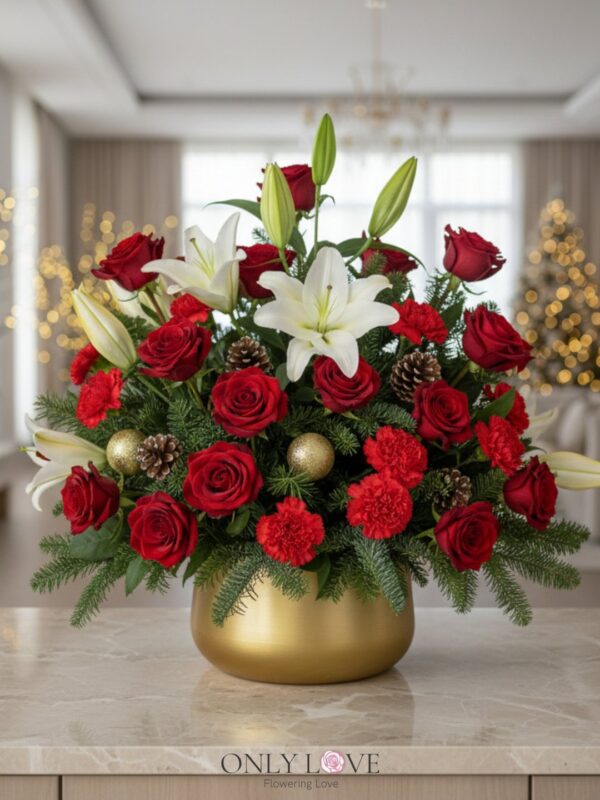 CM029 Rose Christmas Golden Vase – Florist Sri Petaling