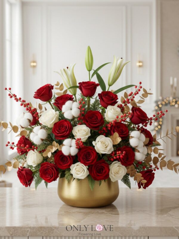 CM030 Rose Christmas Golden Vase – Florist Titiwangsa