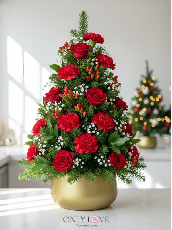 CM032 Rose Christmas Tree Golden Vase – Florist Sentul