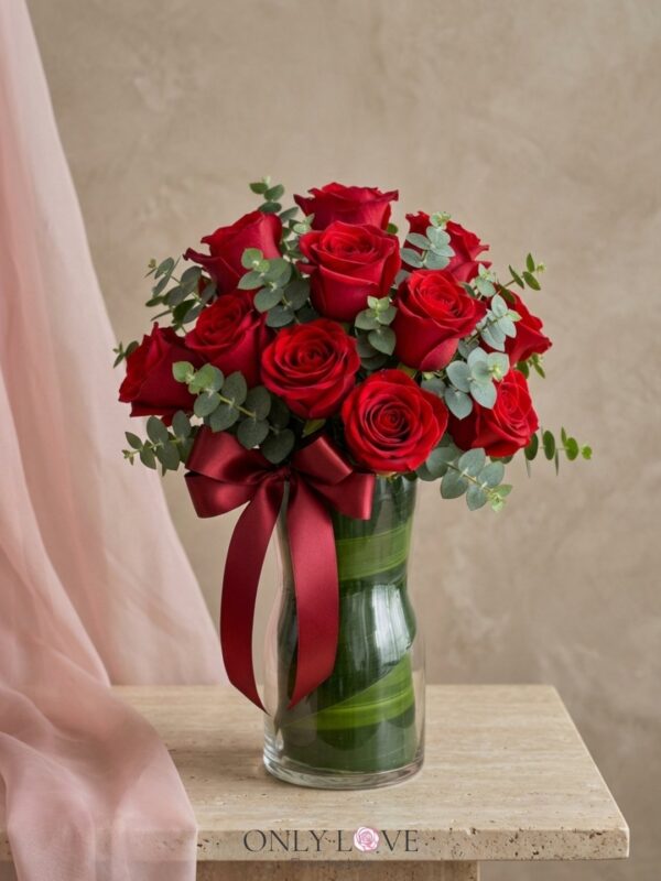 VT029  Enchanted Blush Roses in Vase – Florist Sungai Besi