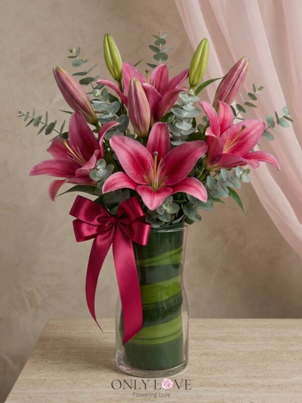 VT032 Enchanted Blush Lilies in Vase – Florist KLCC