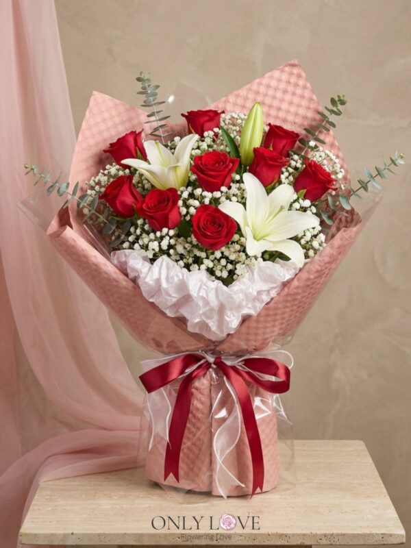 VT070 Enchanted Blush Rose Lilies Bouquet – Florist Kuala Lumpur