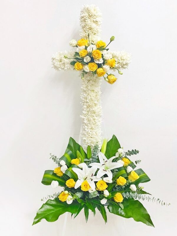 C63 Cross Condolence Flowers – Florist Bandar Sunway