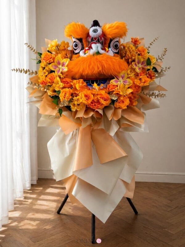 FS80 Lion Dance Artificial Flowers Wooden Stand