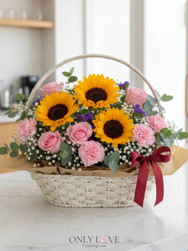 MD003 Carnation, Sunflower & Rose Flower Basket – Florist Petaling Jaya
