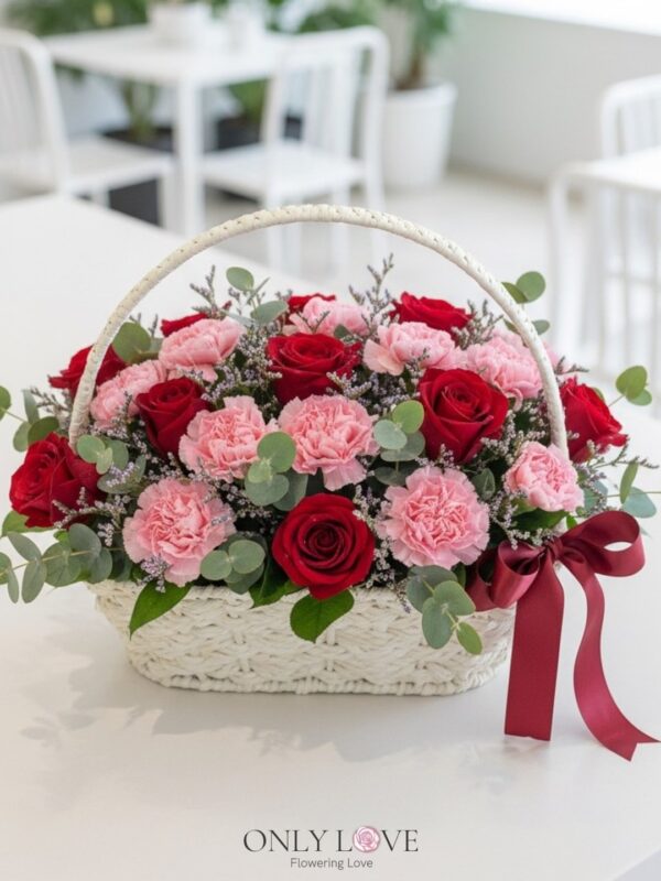 MD019 Carnation Rose Basket – Florist Setiawangsa