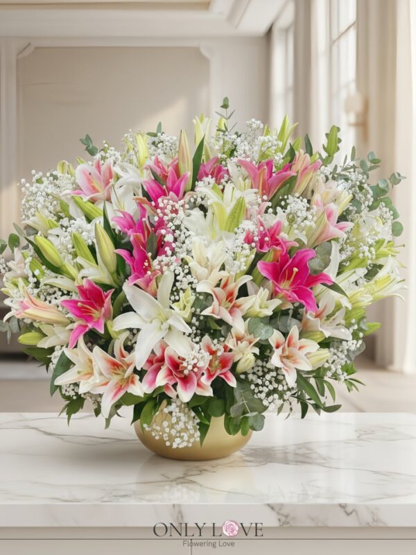 V06 Lilies in Gold Vase