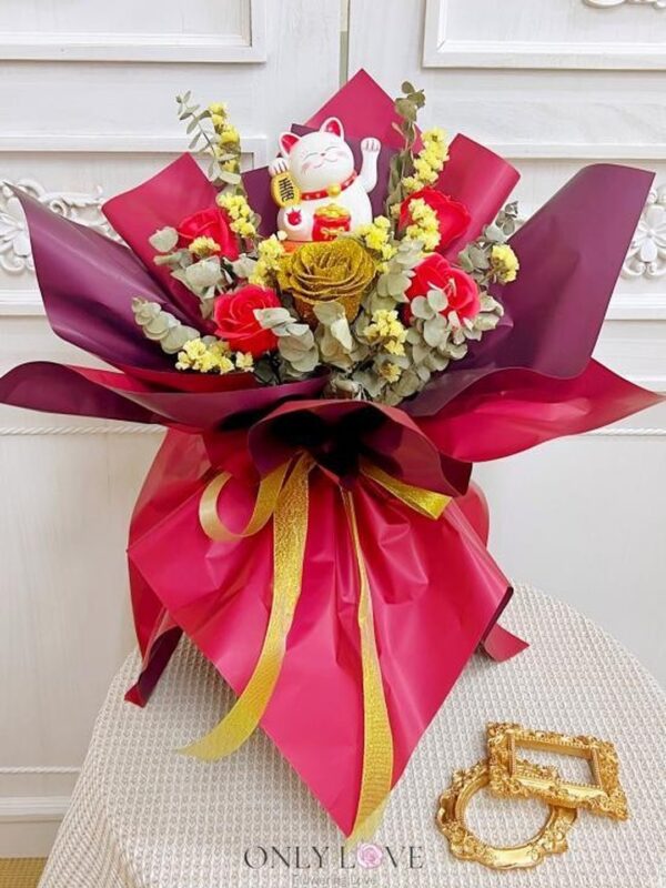 SF01 Fortune Cat Table Bouquet (Artificial) – Florist Titiwangsa